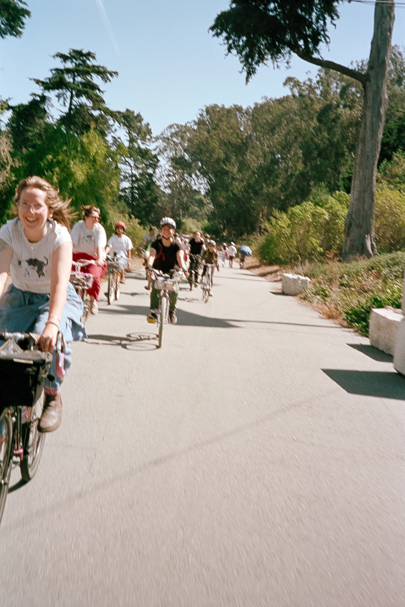 Group bike ride in park